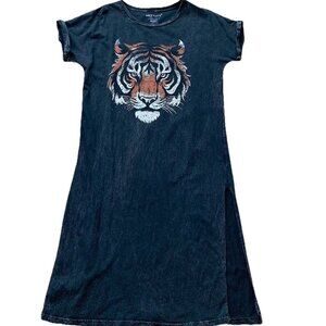 Tiger Face Graphic Oversized Tshirt Dress Mineral Wash Black Midi Size Medium
